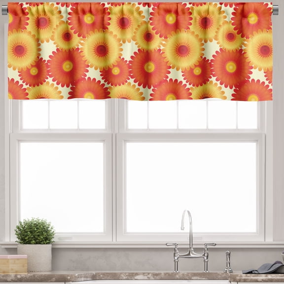 Ambesonne Orange Valance Pack of 2, Gerbera Petals Graphic, 54"X12", Orange Yellow Scarlet