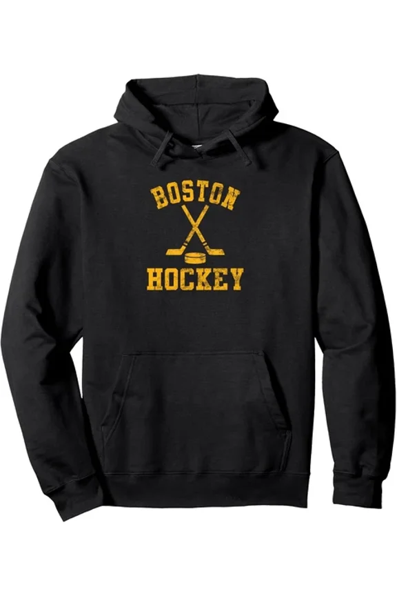 Men'S Vintage Boston Hockey 1 Side Hoodie S-5Xl, Pullover With "Boston Hockey" Graphic