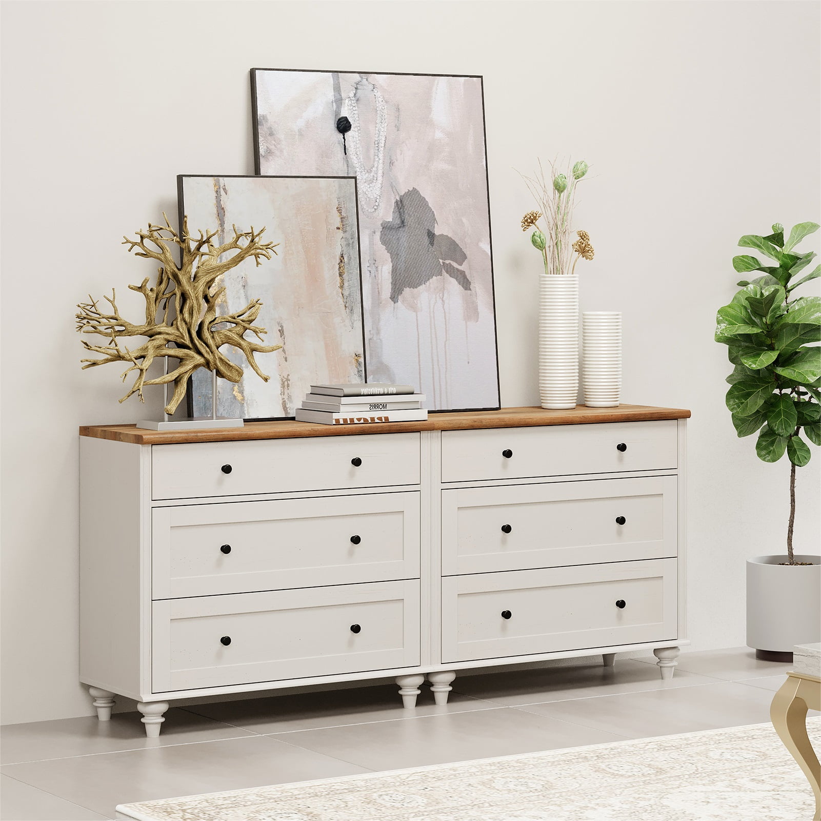 Dresser for Bedroom with 6 Drawer, White Baby Dressers Large Mid