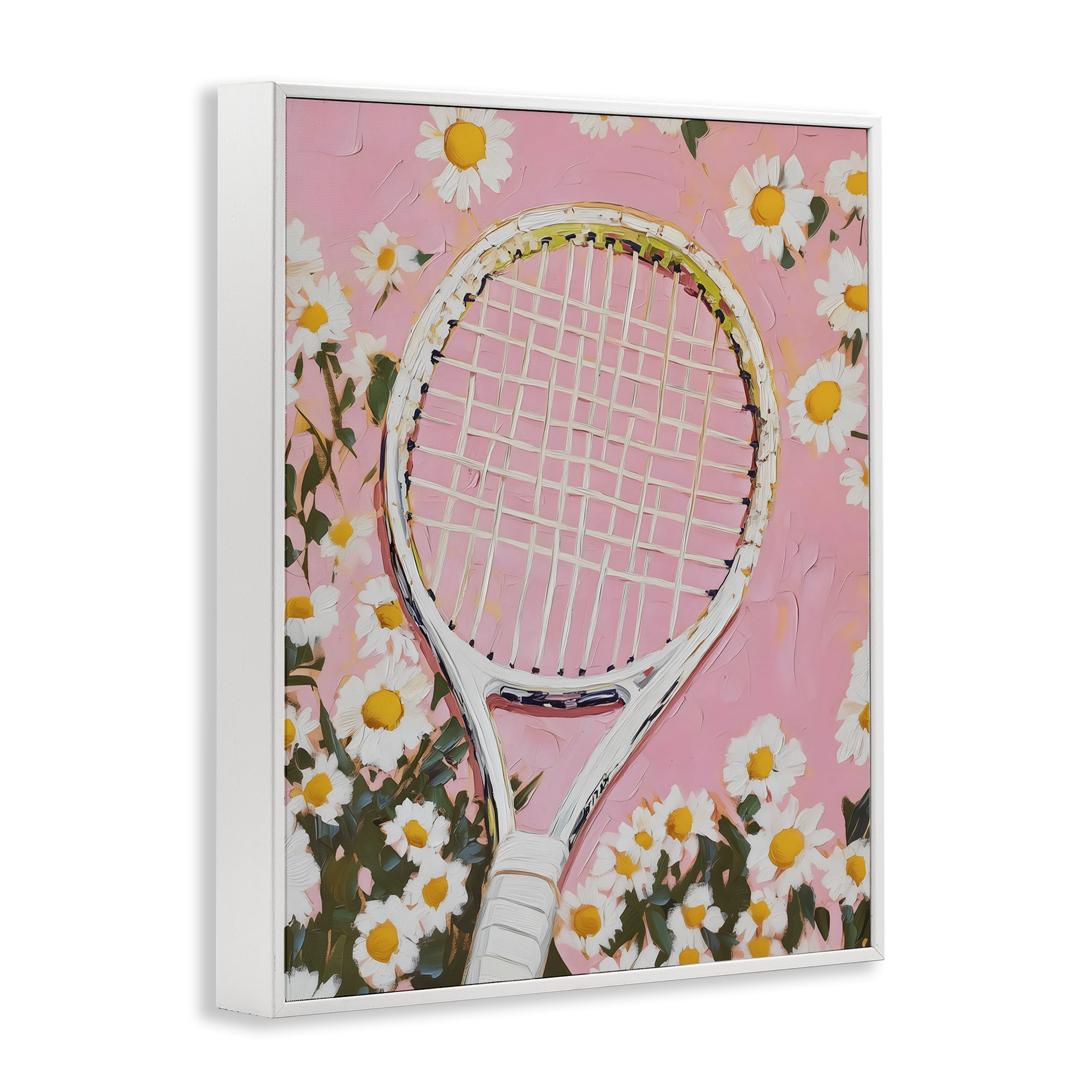 Stupell Industries Pink Tennis Racket & Daisies White Framed Giclee Art, design by LSR Design Studio