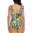 thumbnail image 5 of Goofa Lemons on Striped Print Women's Ruffled One Piece Swimsuit V Neck, 5 of 7