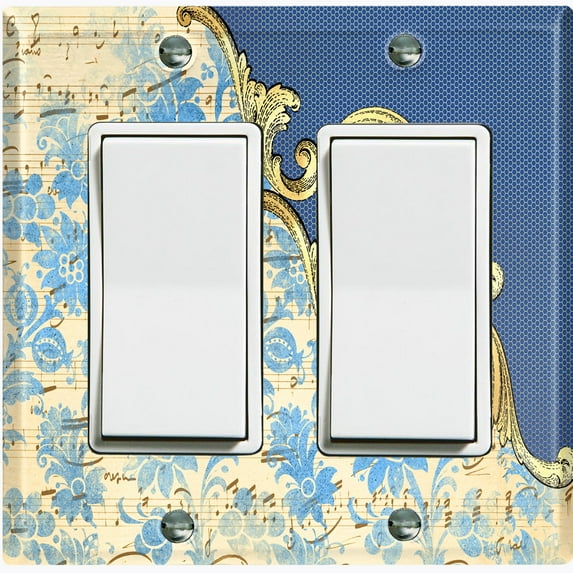 Metal Light Switch Plate Cover Blue Floral Damask Frame Honeycomb Trim DAM058