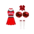 thumbnail image 1 of Xnihocha Girls Classic Cheerleading Team Uniform Mesh Splice Crop Top with Pleated Boxer Skirts Rooter Stage Suit A Red 12, 1 of 5
