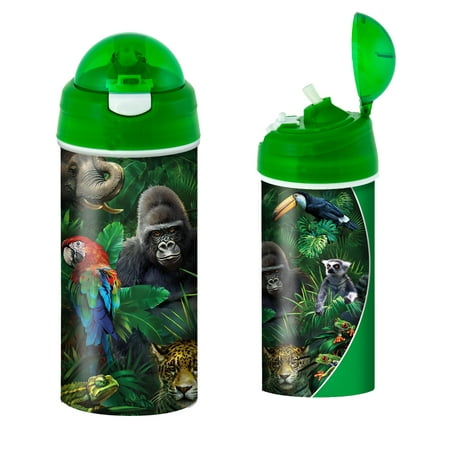 

3D LiveLife Drinking Bottle - Jungle Pals from Deluxebase. 3D Lenticular Wild Animal Water Bottle with Straw. 20oz kids water bottle with original artwork from renowned artist Tami Alba