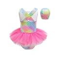 thumbnail image 3 of Tiijoy Girls Scale Print Ruffle One-Piece Swimsuit with Swim Cap Bathing Suit, Sizes 2-8, 3 of 6