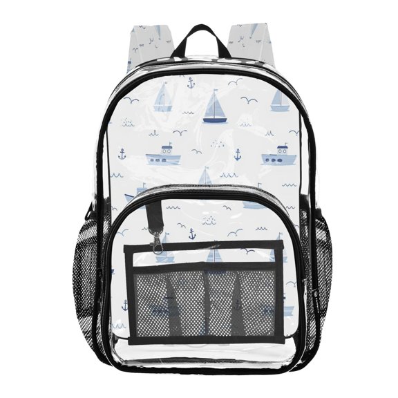 PVC Transparent Backpacks Clear Backpack for Travel and Outings Nautical Pattern