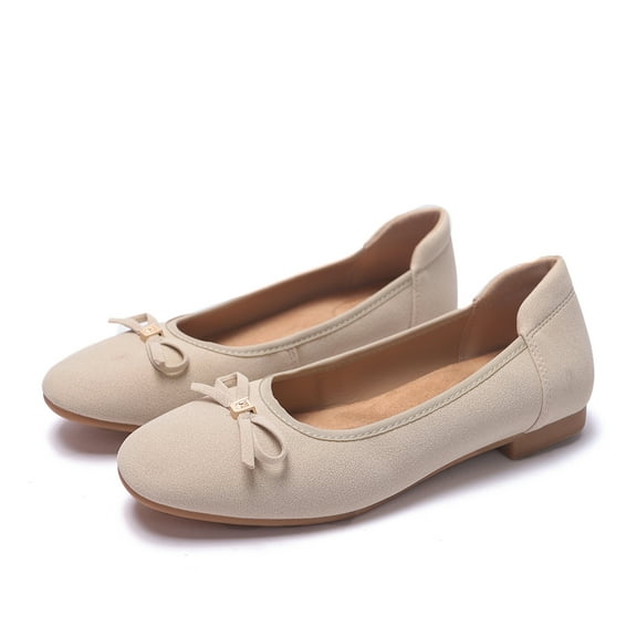 MUMUWU Women's Comfortable Ballet Flats Round Toe Flat Shoes for Women Bow Dressy Flats Shoes with Arch Support Insole（Khaki 6）