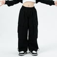 thumbnail image 2 of Caqnni Baggy Cargo Pants for Little Girls Toddler & Kids Water-Resistant Utility Parachute Pants with Pockets Cargo Jeans Baggy Jeans,3-4 Years,Black, 2 of 8