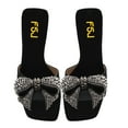 thumbnail image 4 of FSJ Women Rhinestone Bowknot Wide Strap Mules Open Square Toe Low Chunky Heeled Slide Sandals Backless Daily Party Dress Shoes Size 8 Black, 4 of 4