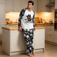 thumbnail image 3 of Men's Halloween Pajama Set Long Sleeve Raglan Soft Cotton Loungewear with Letter Top & Full Length Pants for Home Night White L, 3 of 5