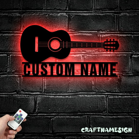 Craftnamesign Custom Guitar Metal Wall Art LED Light, Guitarist Name Sign, Guitar Wall Decor