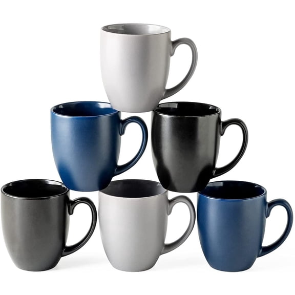 AmorArc 16oz Coffee Mugs Set of 6, Large Ceramic Coffee Mugs for Man, Woman, Dad, Mom, Modern Coffee Mugs Set with Handle for Tea/Latte/Cappuccino/Milk/Cocoa. Dishwasher&Microwave Safe, Multi