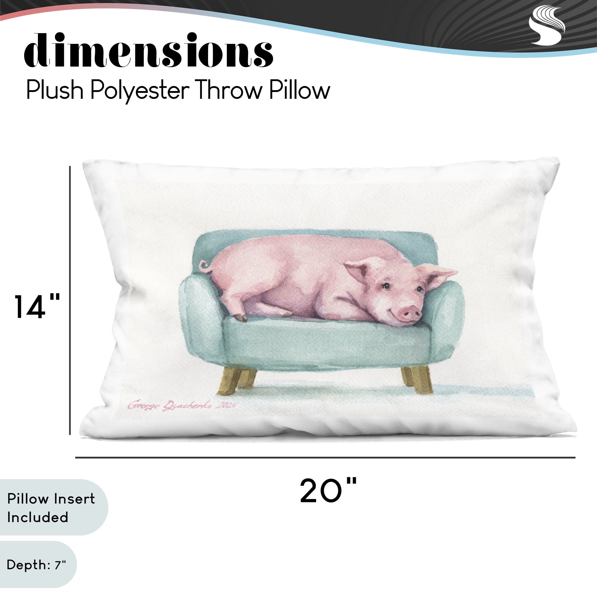 Stupell Industries Cute Piglet on Armchair Decorative Printed Throw Pillow, design by George Dyachenko