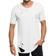 thumbnail image 2 of Mens Ripped Distressed Cotton Shirts Vintage Hipster Hip Hop Longline Crew Neck T-Shirt Size 2XL White, 2 of 6