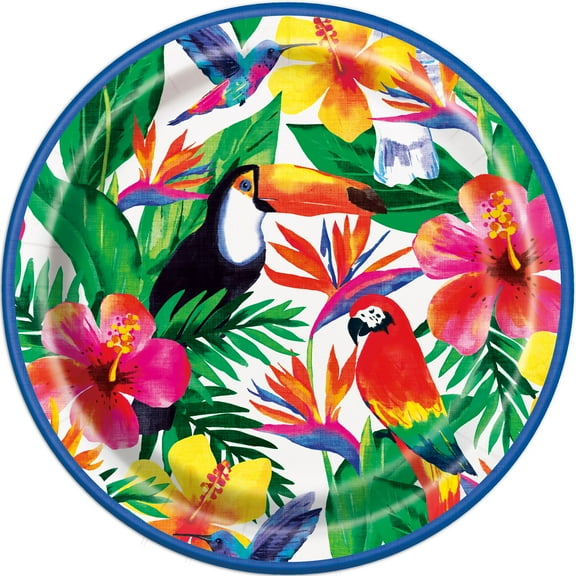 Palm Tropical Luau Paper Dinner Plates, 9in, 8ct