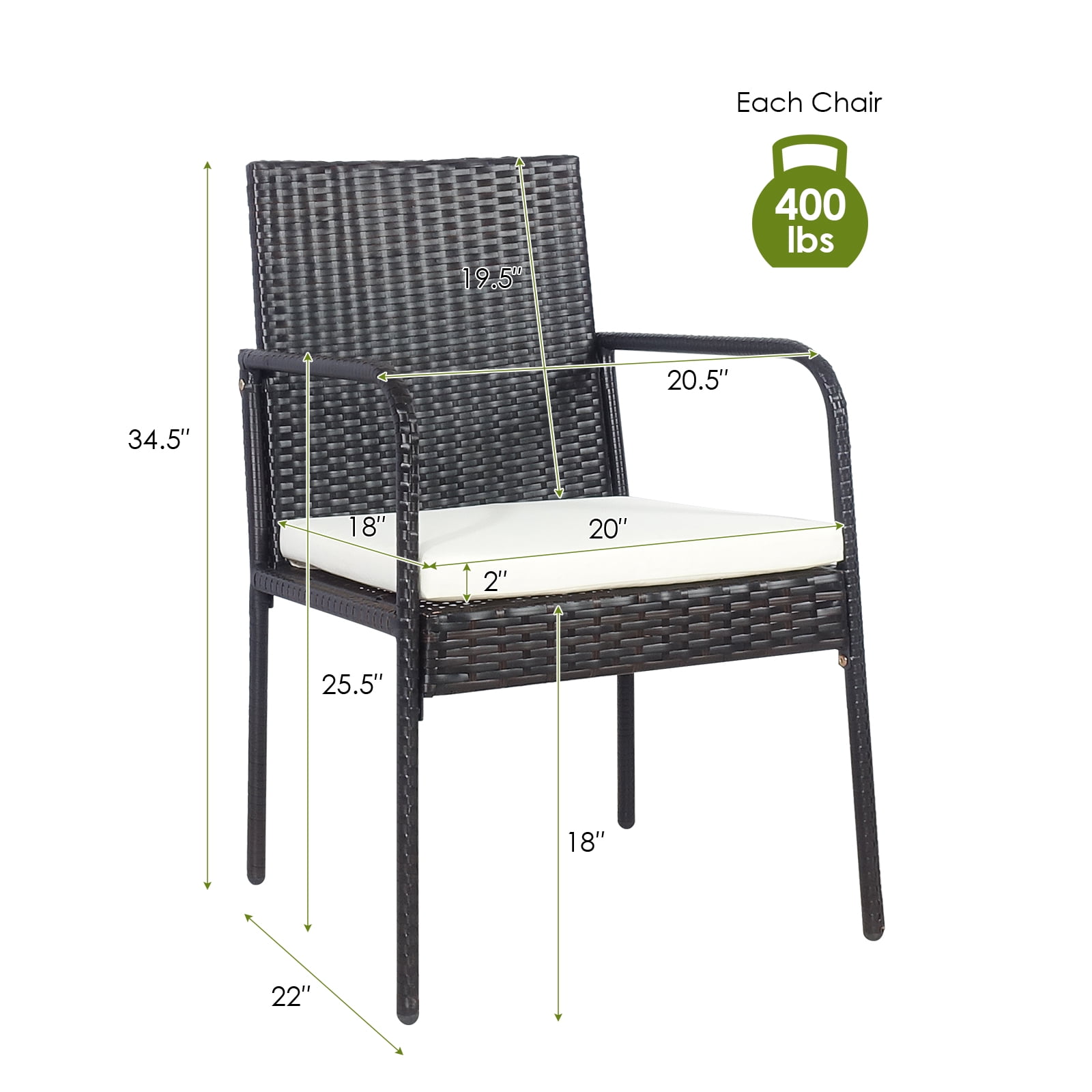 Patiojoy 4 PCS Patio Wicker Rattan Dining Chairs Outdoor Arm Cushioned Seats Armrest Garden