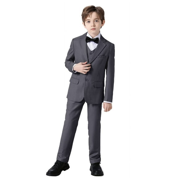 Visaccy Boys Formal Suit Set Slim Fit Gray Boy Suit Wedding Suit Ring Bearer Suit Adjustable Waist