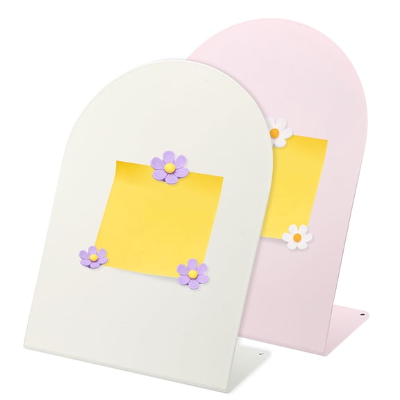 Uxcell 2 Pcs Magnetic Bulletin Board, Memo Magnet Display Stand Board with 6 Flower Magnets for Home Office Kitchen, Pink/White/Purple