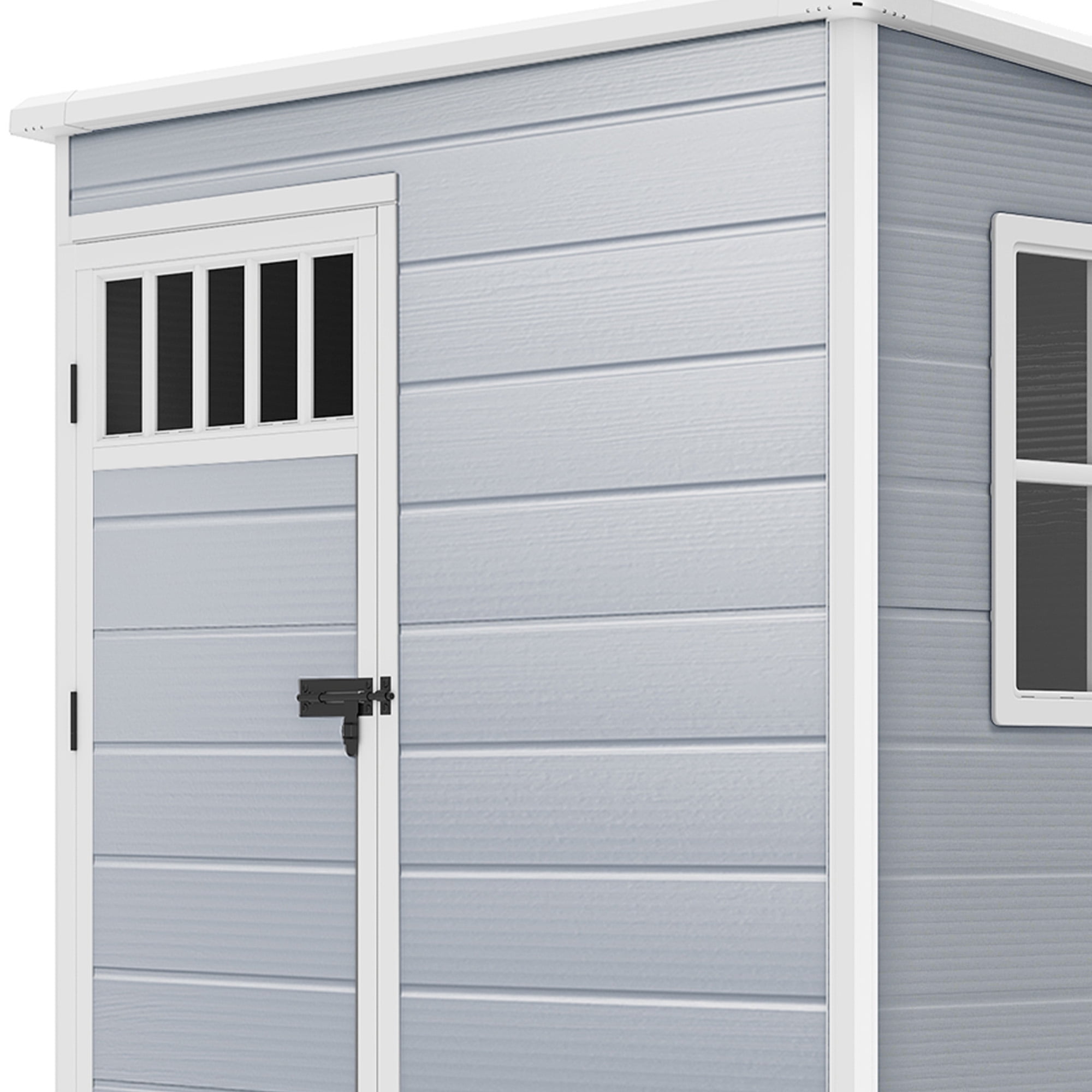 Uforic 5x3FT Outdoor Storage Shed with Windows, Floor, Lockable Doors, Waterproof Plastic, Gray
