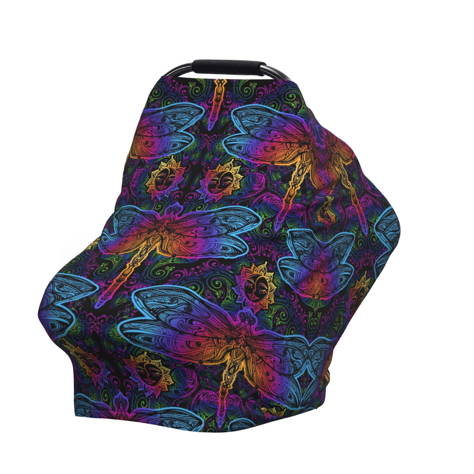 Fotbe Indian Mandalas Dragonfly Pattern Car Seat Covers for Babies, Nursing Breastfeeding Cover Infant Carseat Canopy, Soft Stretchy Carrier Cover