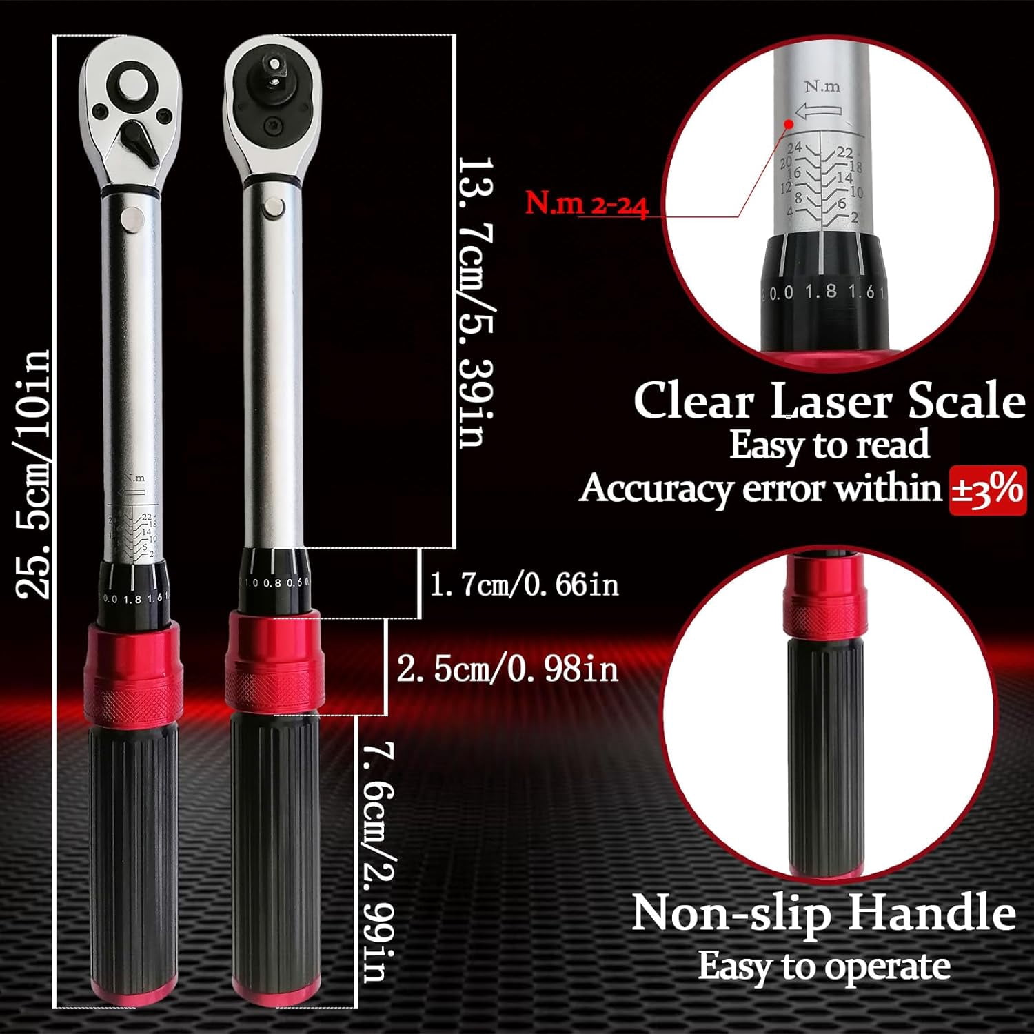 21 Pcs Bike Torque Wrench Set, 2-24 Nm Torque Wrench 1/4 Inch Drive with Extension Bar, Adapter, Universal Joint for Bicycle