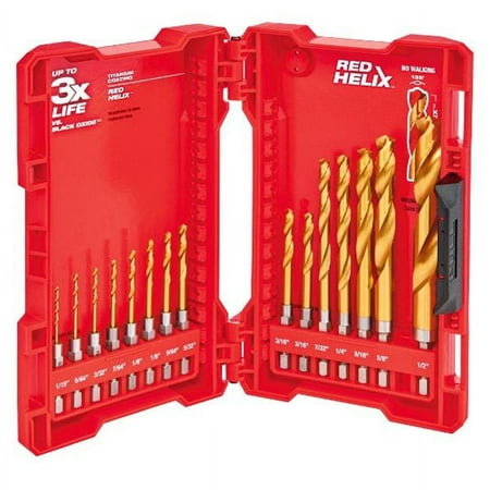 UPC: 0045242353316 | Milwaukee 48-89-4630 – 15-Piece SHOCKWAVE RED HELIX Titanium 1/4  Hex Shank Fractional Drill Bit Set