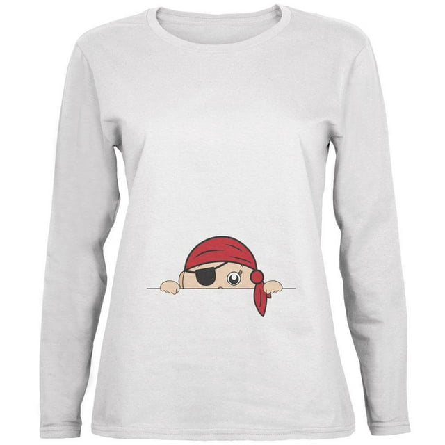 Halloween - T-Shirt à Manches Longues pour Femmes Blanc Baby Pirate Qui Regarde