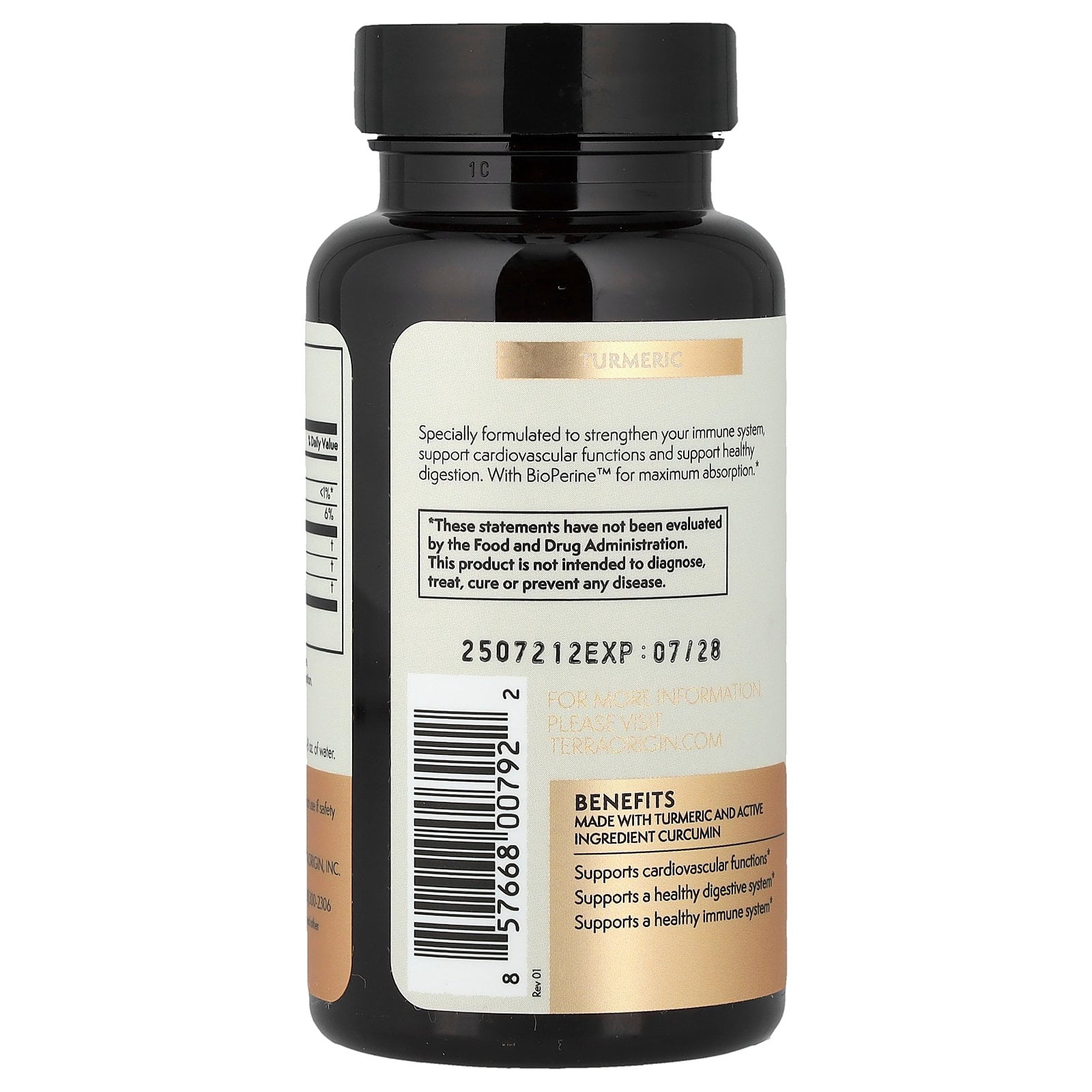 Terra Origin Turmeric With BioPerine™, 60 Vegetable Capsules