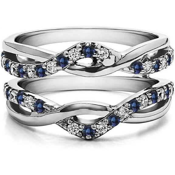 Cindy Jewelss 2.42 Ct Round Cut Blue Sapphire & Diamond Christmas Engagement Wedding Thanksgiving Enhancer Guard Wrap Ring For Women's 14K White Gold Plated 925 Sterling Silver-4