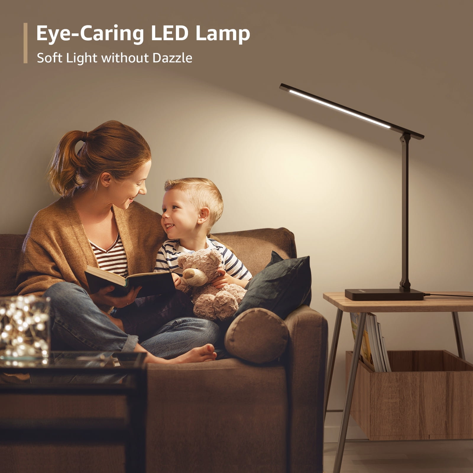 Lepro LED Dimmable Reading Desk Lamp with USB Charging Port, 15W 96 LEDs 550 Lumens Soft Light Eye-Care, Suitable for Home Work, Study, College Dorm, Black