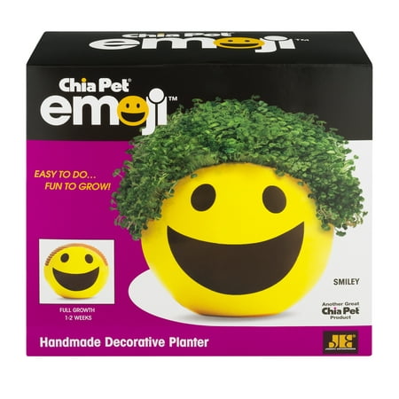 Chia Pet Smiley Emoji Decorative Pottery Planter, Easy to Do and Fun to Grow, Novelty Gift As Seen on