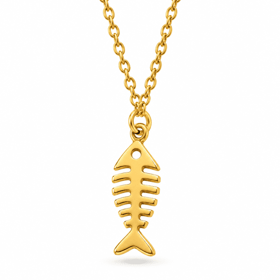 Aksraa Jewellery - Fish Skeleton Pendant Necklace for Women, Ocean Inspired Design, Lightweight Link Chain, Minimalist Coastal Fashion Jewelry