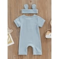 thumbnail image 4 of Coduop Newborn Baby Girls Bodysuit Jumpsuit,Short Sleeve Crew Neck Summer Playsuit,with Hairband, 4 of 9