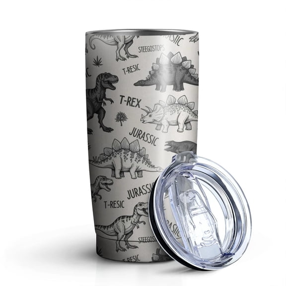 20oz Tumblers Dinosaurs Jurassic Text Pattern Stainless Steel Vacuum Insulated Double Wall Travel Tumbler Cups Mug with Lid and Straw,Cleaning Brush for Cold & Hot Drinks