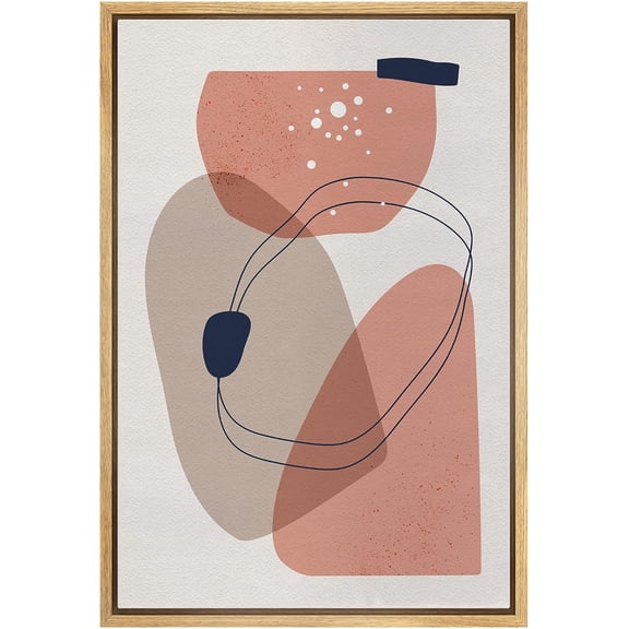 IDEA4WALL Framed Canvas Wall Art Pastel Pink & Gray Watercolor Polygon Abstract Digital Art Nordic Multicolor Boho Print Minimal Contemporary for Living Room, Bedroom, Office - Natural 24"x36"