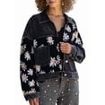 thumbnail image 2 of Women Cropped Corduroy Shacket Daisy Floral Button Down Fleece Varsity Crop Jacket Fall Patchwork, 2 of 7
