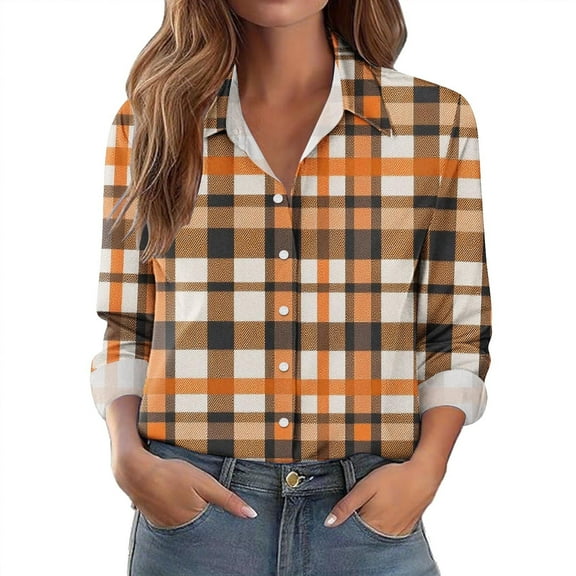 Gnshining Plaid Shirt for Women Long Sleeve Collared Button Down Casual Pullover Fall Fashion Daily Outfits