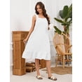 thumbnail image 4 of Fiophy 100% Linen Dress V Neck Pleated Button Front Sleeveless Wide Strap Summer Casual Ruffle Midi Summer Dresses, White,L, 4 of 9