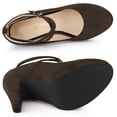thumbnail image 3 of BLISSFUL STEP Women's Shoes Platform Round Toe Cross Strap Buckle Closure Stiletto Heel  Mary Jane Pumps Dark Brown 7, 3 of 6