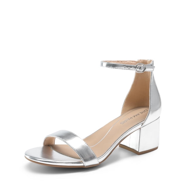 Sandalia para Mujer DREAM PAIRS 9.5 Plata Tacón Bajo y Grueso