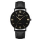 thumbnail image 2 of Reloj unisex para hombres y mujeres Reloj de pulsera con esfera de vidrio redondo y correa de PU de cuarzo (Negro, oro negro), 2 of 7