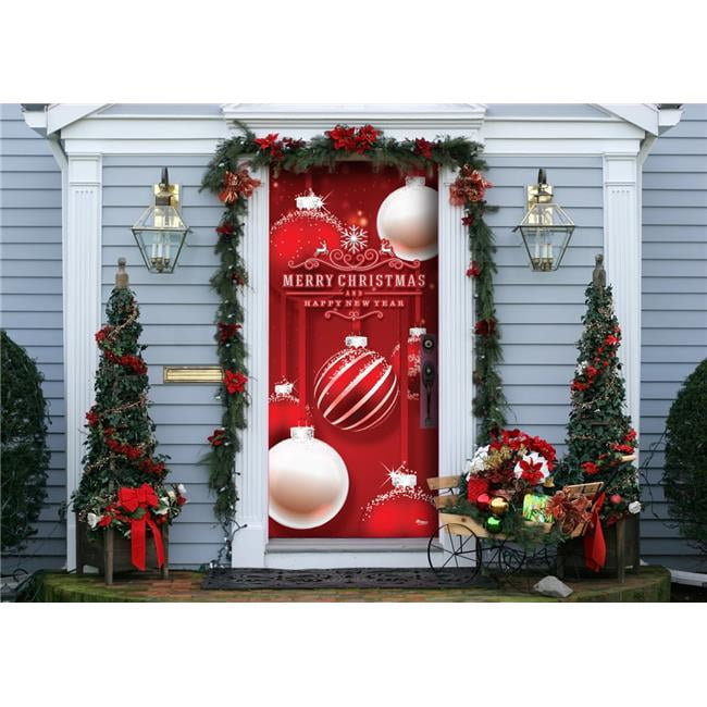 My Door Decor 285906XMAS010 36 x 80 in. Red & White Ornaments