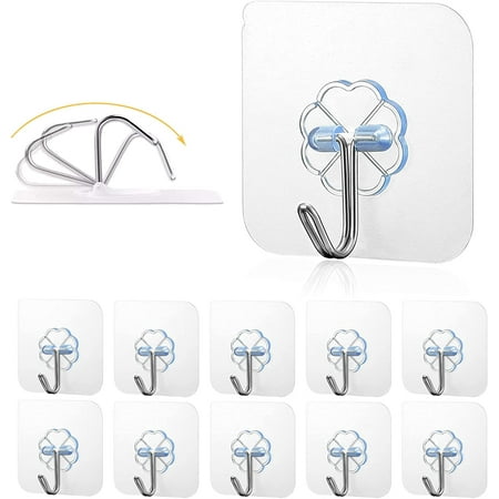 

20 Pack Sticky Wall Hooks are Transparent and Thick Could Hang 44lbs/20kg Max. They are Waterproof Oilproof and Seamless Suitable for Kitchens Restrooms Bathrooms and More (20)