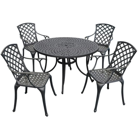 Outdoor Dining Set 5pc Cast Aluminum Patio Table & Chairs - Modern Rustic Design