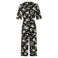 thumbnail image 4 of Edvintorg Womens Jumpsuit with Pocket Vintage Floral Printed Short Sleeve V Neck Back Zipper Wide Leg Jumpsuit Pants Summer Casual Overalls for Women, 4 of 5