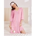 thumbnail image 2 of Ekouaer Zipper Robes for Women 3/4 Sleeves Lightweight House Coat Zip Up Bathrobe Soft Nightgown with Pockets, 2 of 6