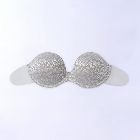 

UMfun Ladies Strapless Gathering Invisible Bra Glossy Breast Stickers Seamless Bra Silicone Underwear White 2XL/E