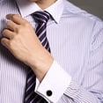 thumbnail image 2 of MERIT OCEAN Juego de gemelos y tachuelas de ónix para hombre Gemelos plateados y negros para camisas de esmoquin Regalo de boda de negocios, 2 of 5