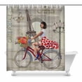 thumbnail image 1 of SUNENAT Vintage Paris Eiffel Tower Pin-up Girl on Bike with Flowers Waterproof Polyester Bathroom Shower Curtain 72(Wide) x 84(Height) Inches, 1 of 3