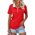 thumbnail image 2 of Soyumi Women's Short Sleeve Golf Tennis Polo Shirts V Neck Collared Workout Tops UV Protection Tennis Golf Shirt Business Casual Loose Collared V Neck Top, Red, 2 of 9